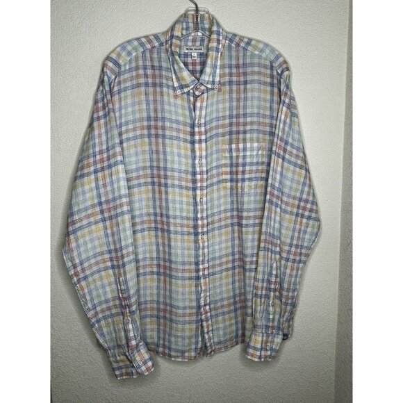 Peter Millar Shirt Mens Large Multi Plaid Linen Button Down Long Sleeve Casual - Picture 2 of 15
